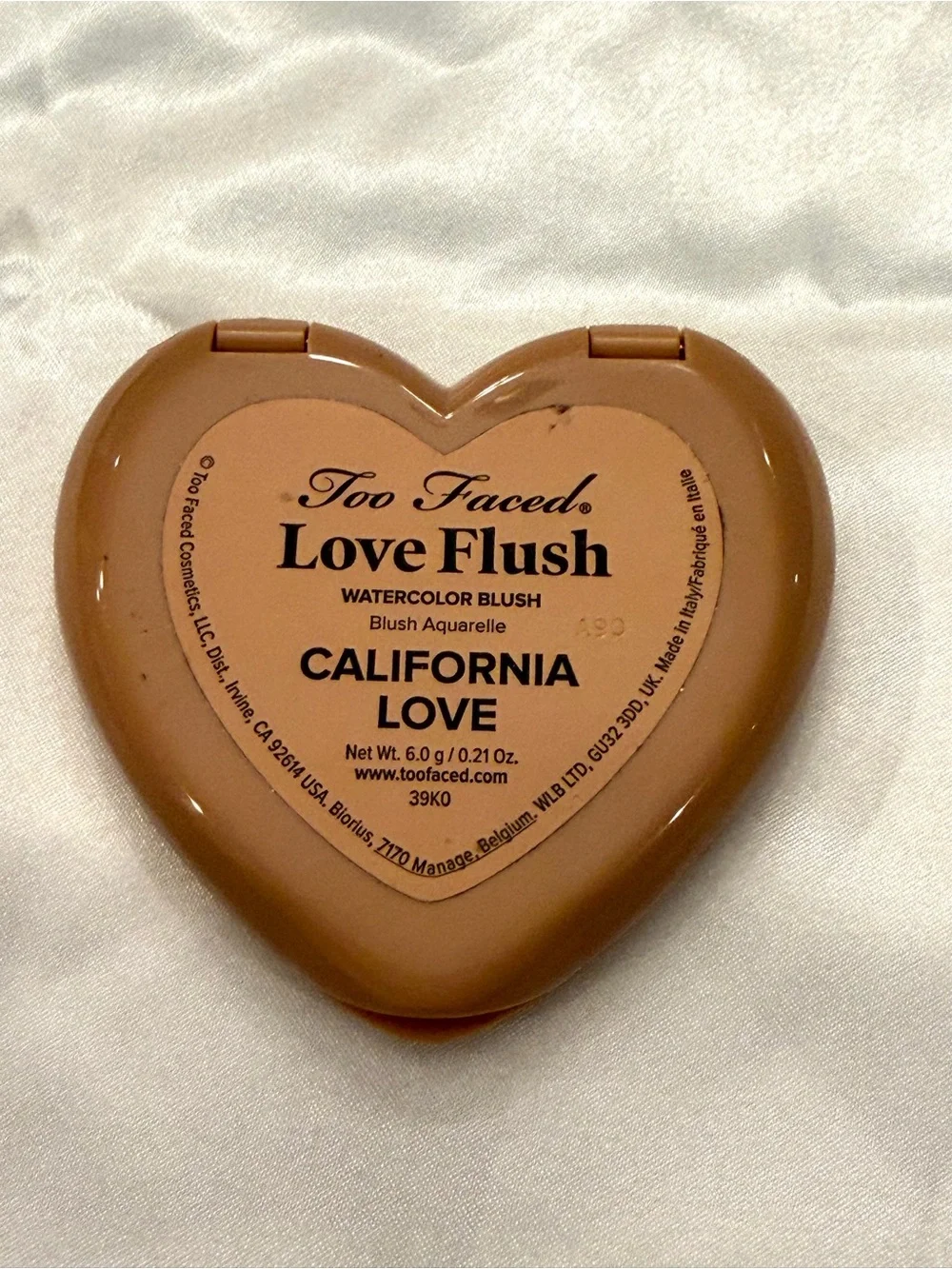 Too Faced Love Flush Watercolor Blush California Love full size New .21Oz.